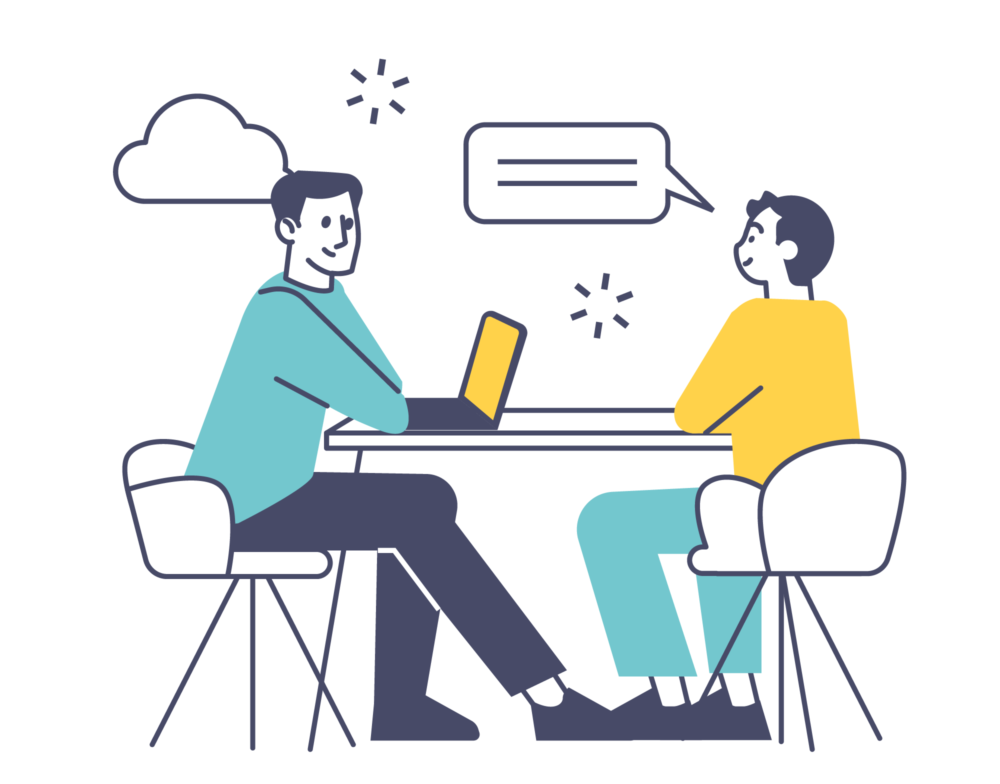 To personer samtaler ved et bord